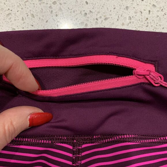 Lululemon Athletica Sz 8 Run For Your Life Crop Leggings Hyper Stripe Raspberry - Picture 5 of 10